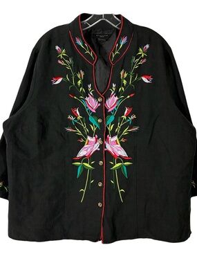 Nwot Silkland Jacket 3X Silk Linen Asian Style Floral Embroidery